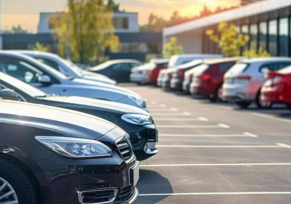 Cars parked in an Auto Dealership Parking Lot