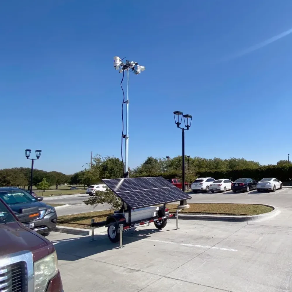 Mobile Solar Surveillance Trailer in Parking Lot